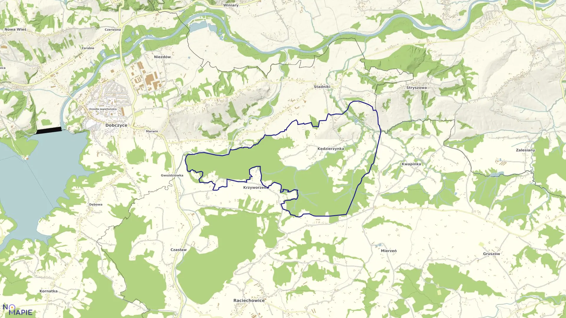Mapa obrębu Kędzierzynka w gminie Dobczyce