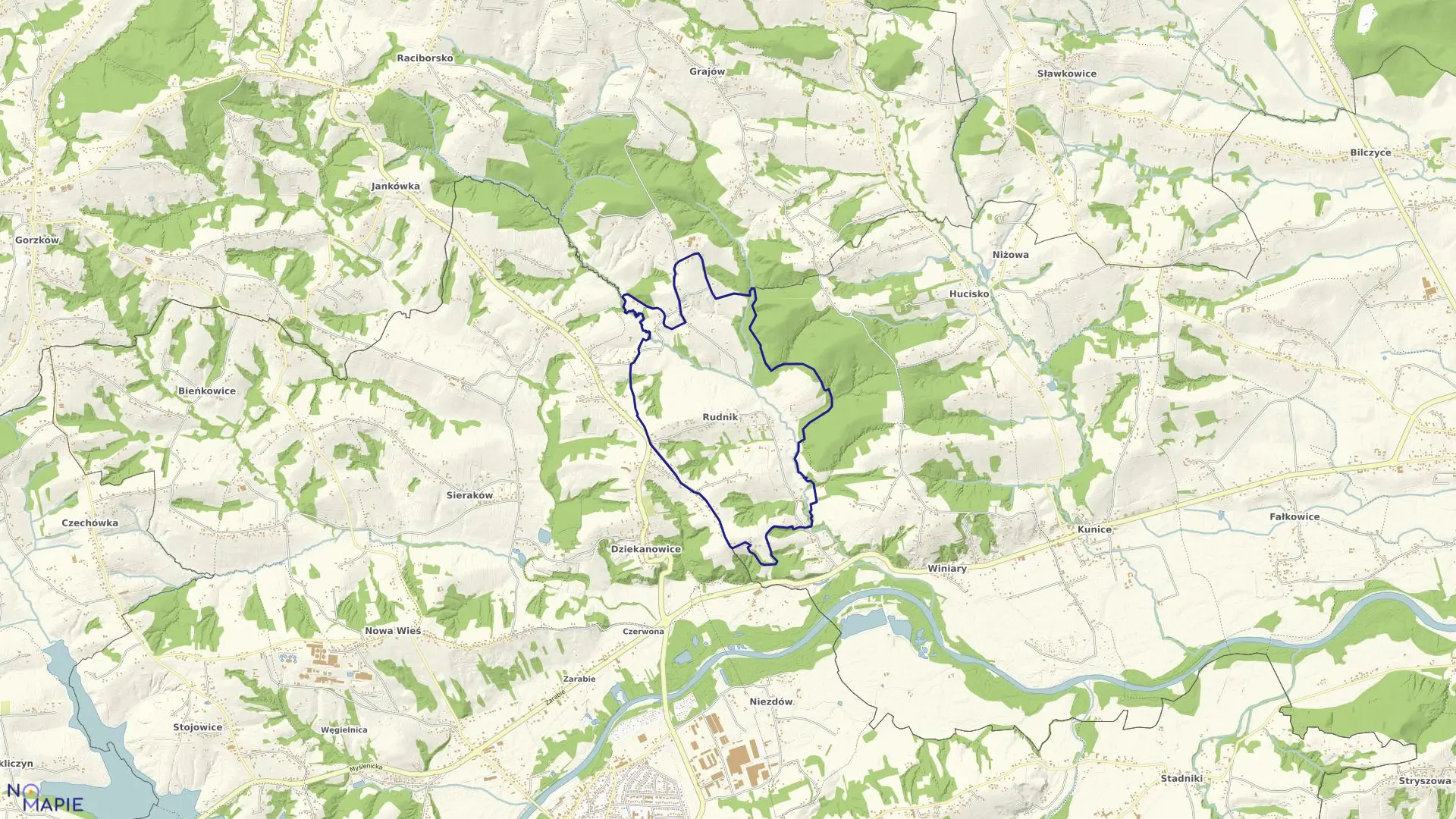 Mapa obrębu Rudnik gm. Dobczyce w gminie Dobczyce