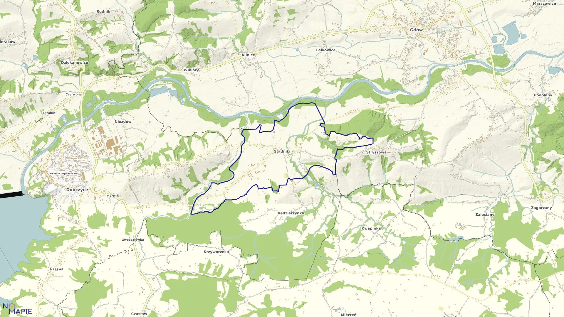 Mapa obrębu Stadniki w gminie Dobczyce